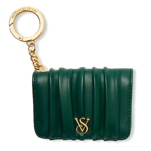 Victoria's Secret Handbags - NWT Victoria's Secret Flap Card Case
Keychain Black Ivy Pleated Emerald Green